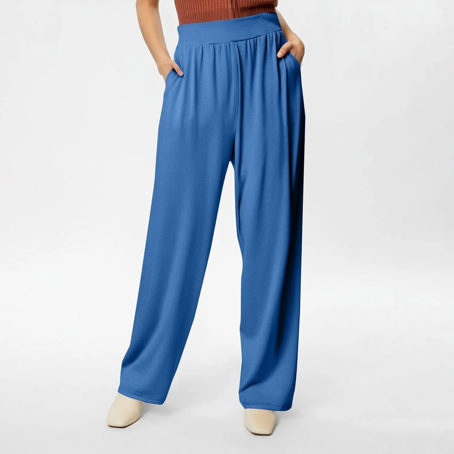 Wide Leg Dress Pants for Women High Waisted Long Pants Plus Size Pleated Pull On Vacation Trousers with Pockets