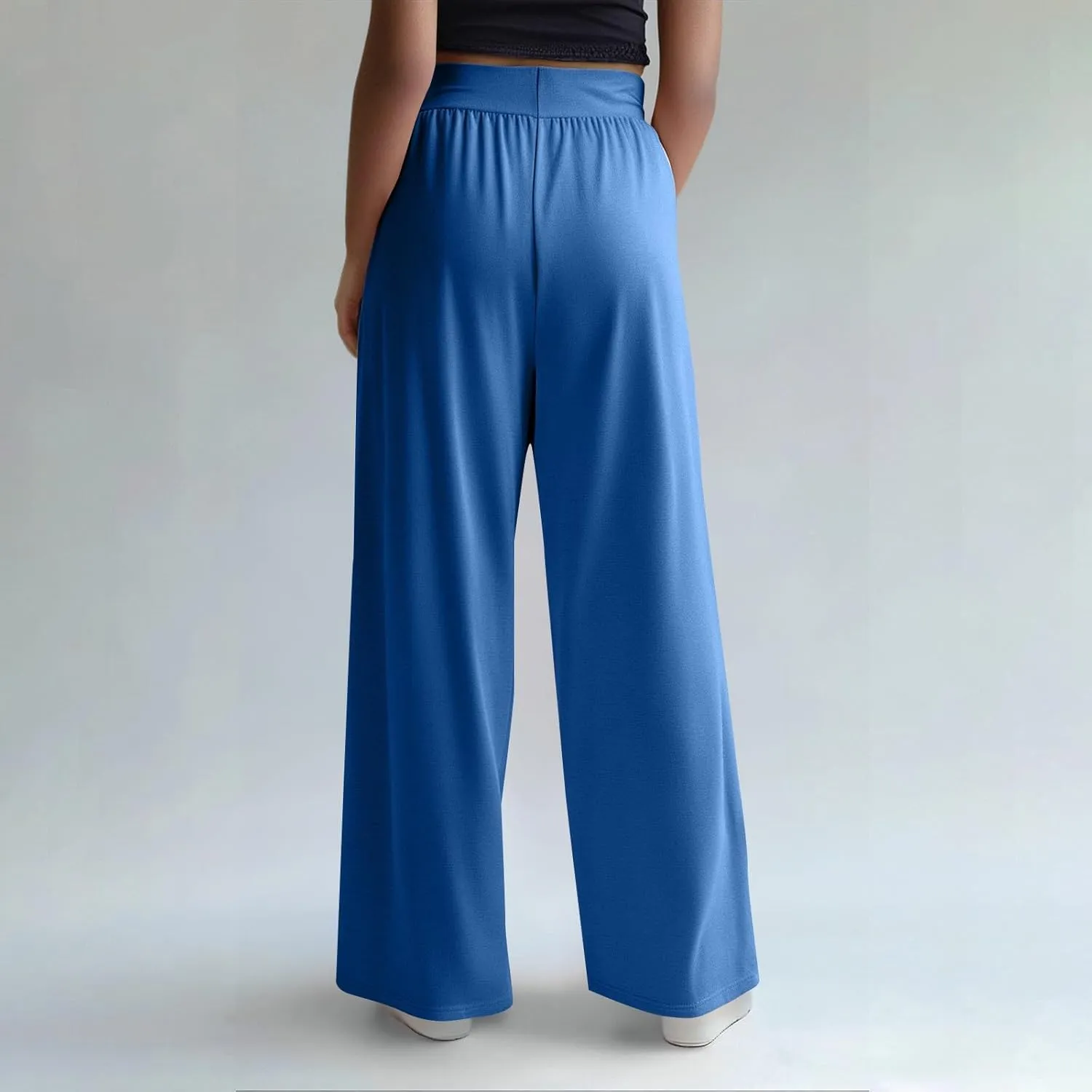 Wide Leg Dress Pants for Women High Waisted Long Pants Plus Size Pleated Pull On Vacation Trousers with Pockets