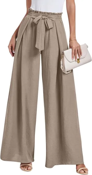 Wide Leg Pants for Women High Waisted Palazzo Pants Work Casual Flowy Tie Knot Loose Trousers with Pockets 2025