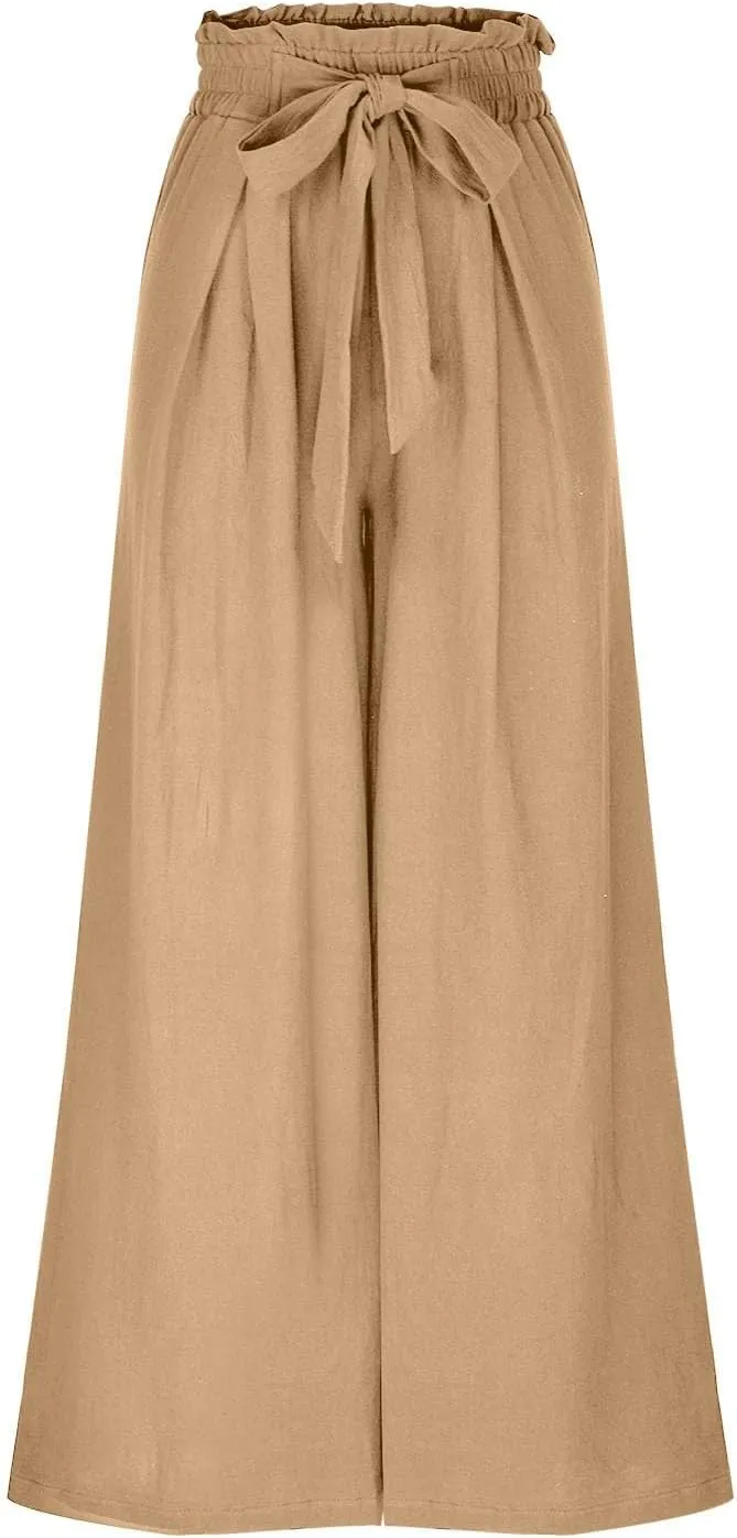 Wide Leg Pants for Women High Waisted Palazzo Pants Work Casual Flowy Tie Knot Loose Trousers with Pockets 2025