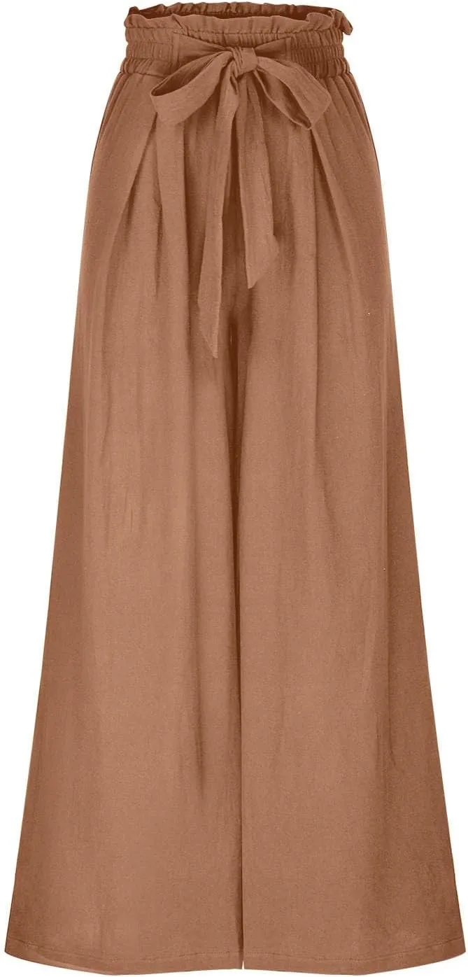 Wide Leg Pants for Women High Waisted Palazzo Pants Work Casual Flowy Tie Knot Loose Trousers with Pockets 2025