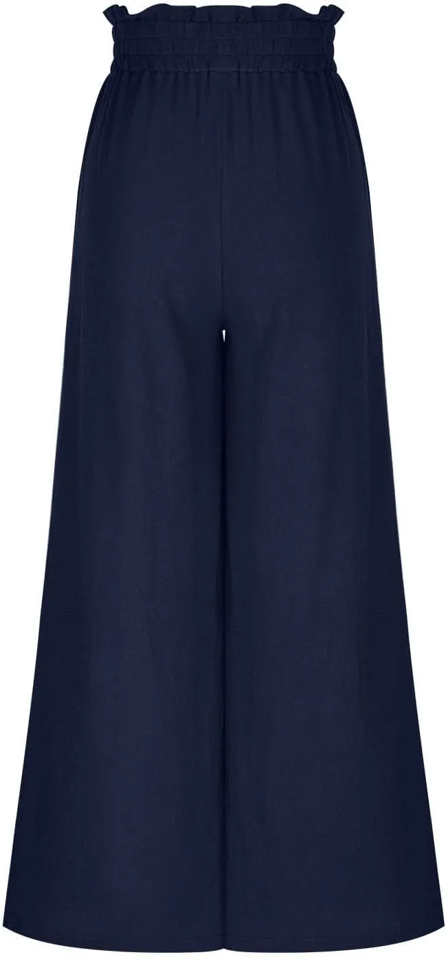 Wide Leg Pants for Women High Waisted Palazzo Pants Work Casual Flowy Tie Knot Loose Trousers with Pockets 2025