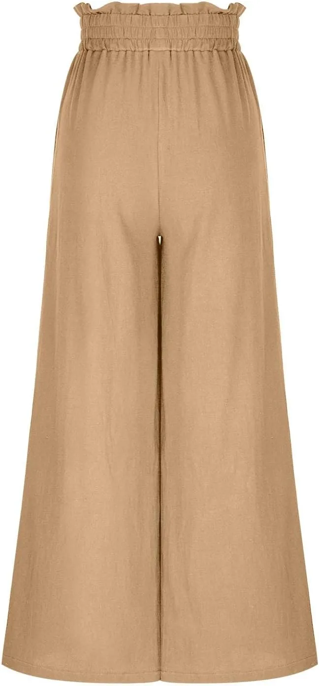 Wide Leg Pants for Women High Waisted Palazzo Pants Work Casual Flowy Tie Knot Loose Trousers with Pockets 2025