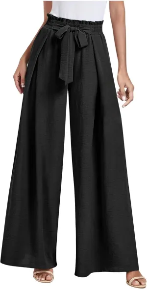 Wide Leg Pants for Women High Waisted Palazzo Pants Work Casual Flowy Tie Knot Loose Trousers with Pockets 2025