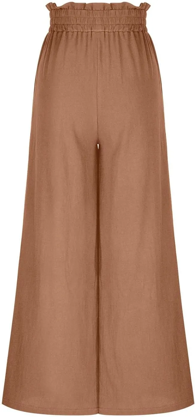 Wide Leg Pants for Women High Waisted Palazzo Pants Work Casual Flowy Tie Knot Loose Trousers with Pockets 2025