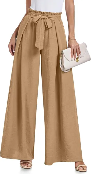 Wide Leg Pants for Women High Waisted Palazzo Pants Work Casual Flowy Tie Knot Loose Trousers with Pockets 2025