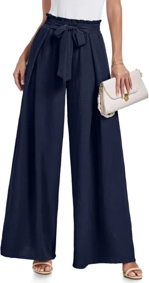 Wide Leg Pants for Women High Waisted Palazzo Pants Work Casual Flowy Tie Knot Loose Trousers with Pockets 2025