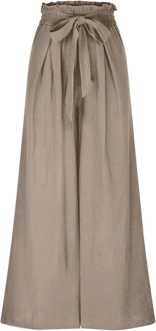 Wide Leg Pants for Women High Waisted Palazzo Pants Work Casual Flowy Tie Knot Loose Trousers with Pockets 2025