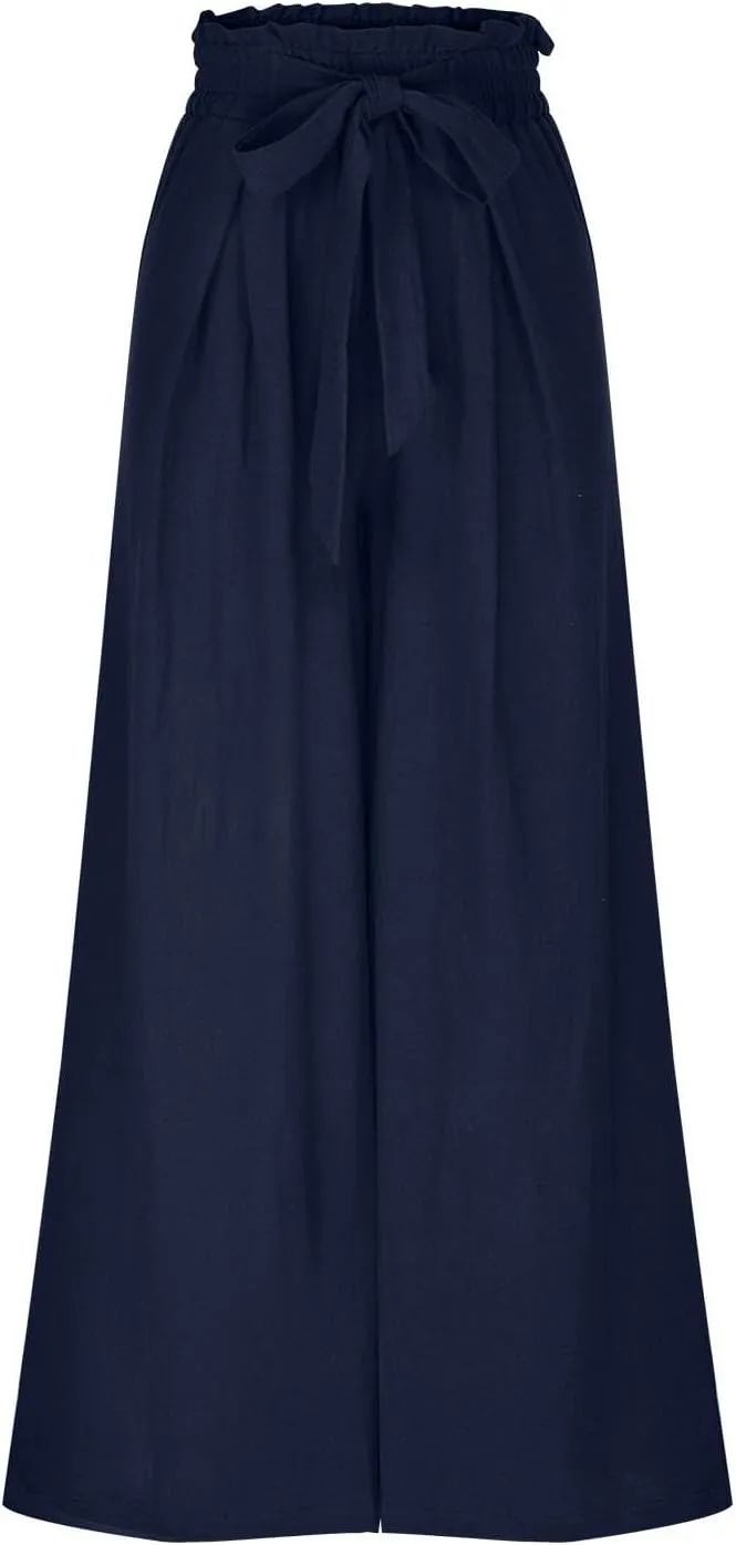 Wide Leg Pants for Women High Waisted Palazzo Pants Work Casual Flowy Tie Knot Loose Trousers with Pockets 2025