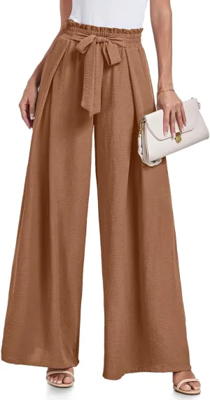 Wide Leg Pants for Women High Waisted Palazzo Pants Work Casual Flowy Tie Knot Loose Trousers with Pockets 2025
