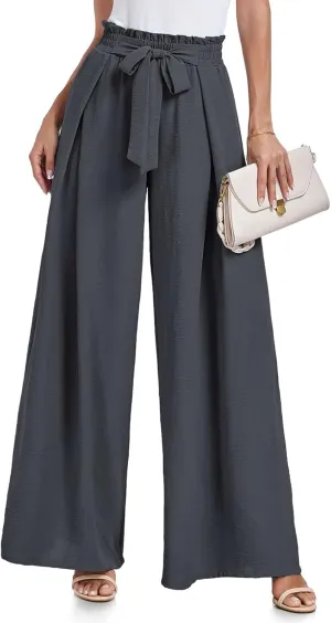 Wide Leg Pants for Women High Waisted Palazzo Pants Work Casual Flowy Tie Knot Loose Trousers with Pockets 2025