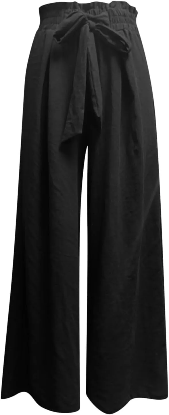 Wide Leg Pants for Women High Waisted Palazzo Pants Work Casual Flowy Tie Knot Loose Trousers with Pockets 2025