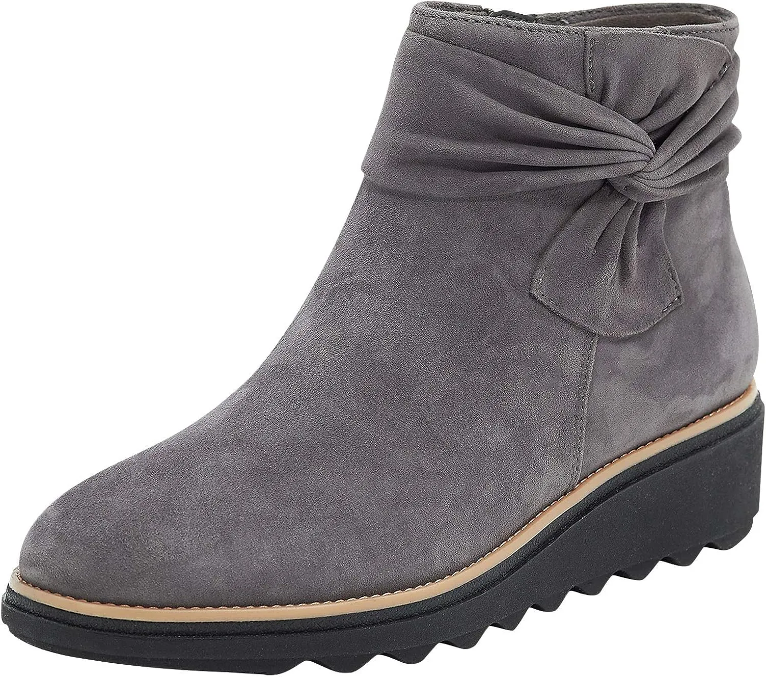 Women Ankle Boots Suede Low Heel Slip On Platform Dress Shoes Comfortable Wide Width Walking Shoes with Arch Support