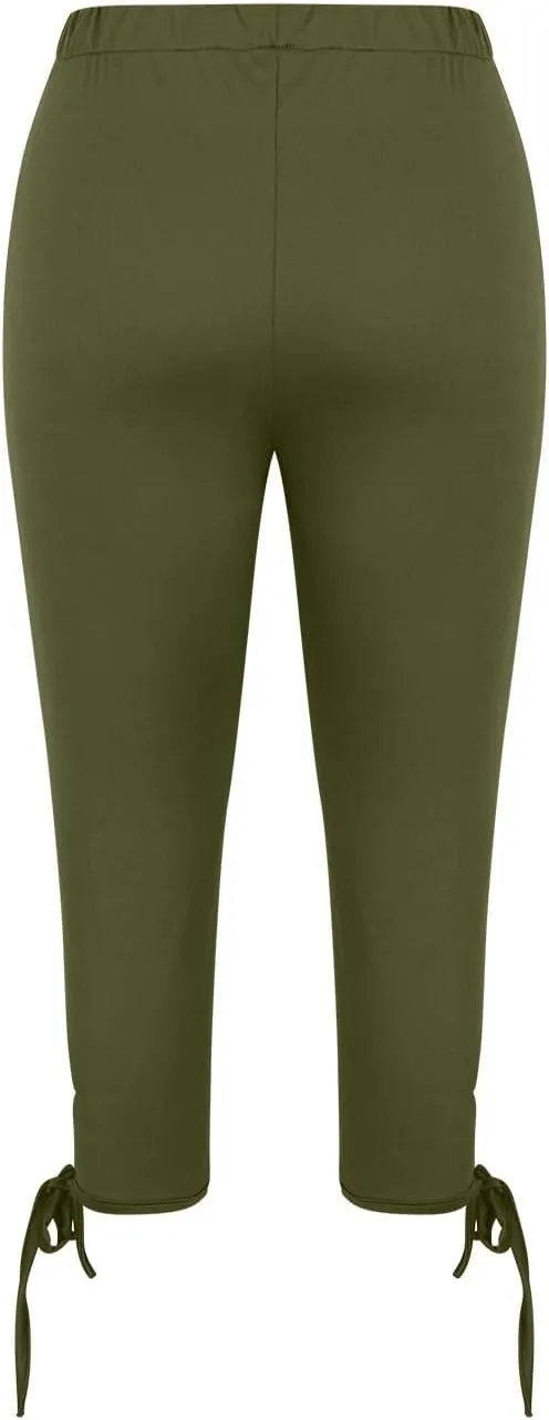Women Bow Trouser Legs Capri Trousers Ladies Knee Length Shorts Cropped Capris Yoga Gym Pants Three Quarter Half Pant