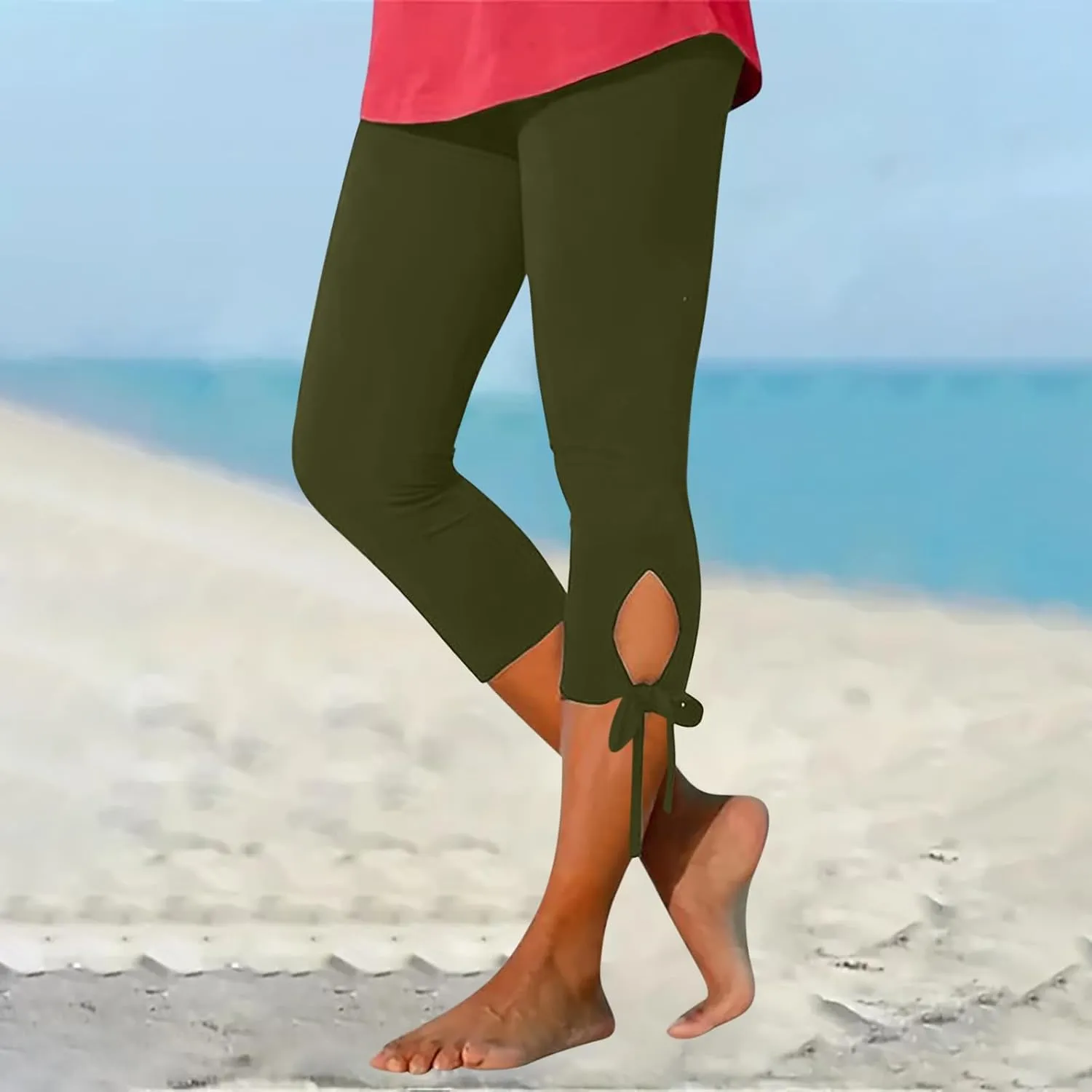 Women Bow Trouser Legs Capri Trousers Ladies Knee Length Shorts Cropped Capris Yoga Gym Pants Three Quarter Half Pant