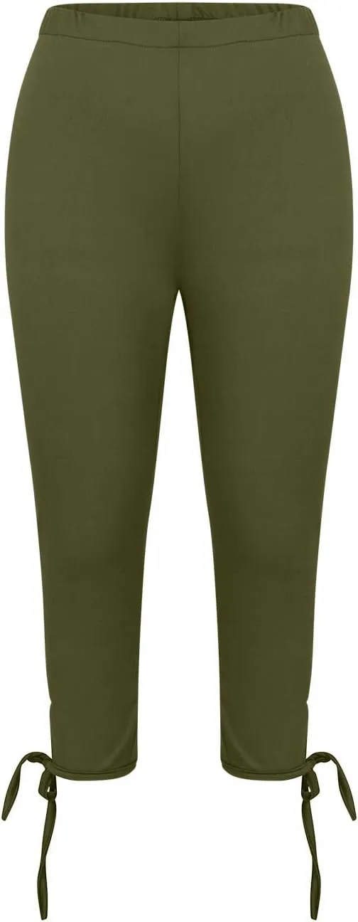 Women Bow Trouser Legs Capri Trousers Ladies Knee Length Shorts Cropped Capris Yoga Gym Pants Three Quarter Half Pant