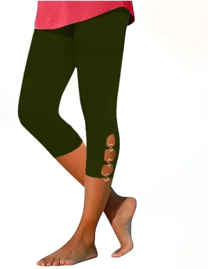 Women Cropped Leggings 3/4 Length Pants Hollow Out Trousers Yoga Gym Legging Cotton High-Waisted Bottoms Joggers