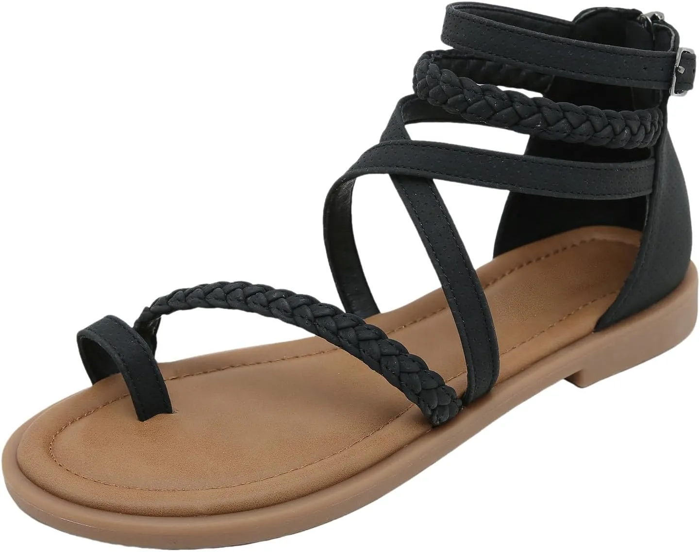 Women Flat Sandals Dressy Strappy Gladiator Summer Ankle Strap Nude Open Toe Comfortable Wedding Casual Leather Ladies Flats
