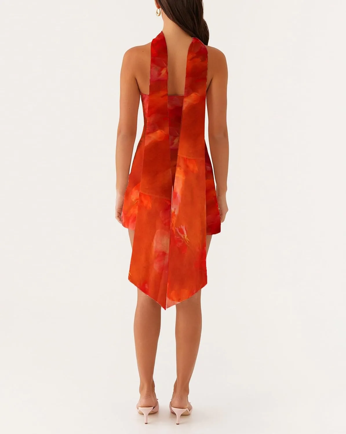 Women Floral Strapless Mini Dress Y2K Bodycon Flower Tube Dress Sexy Party Beach Dresses with Scarf