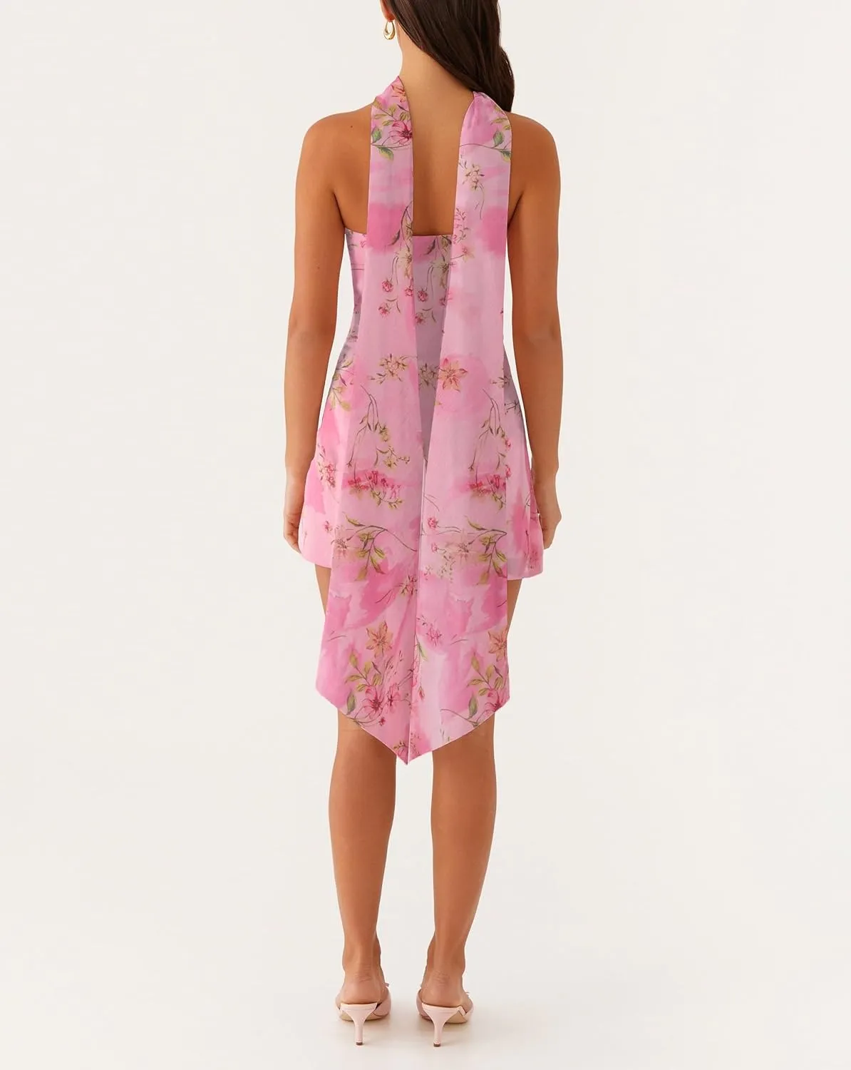 Women Floral Strapless Mini Dress Y2K Bodycon Flower Tube Dress Sexy Party Beach Dresses with Scarf