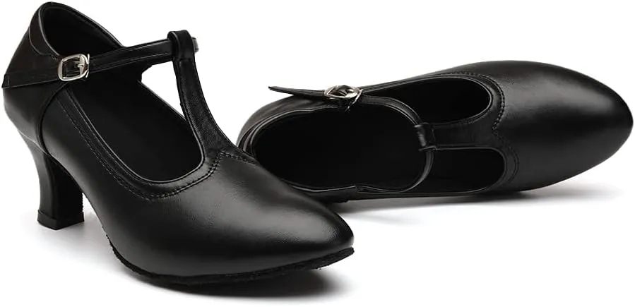 Women Latin Dance Shoes T-Strap Ballroom Salsa Tango Closed Toe Modern Dance Shoes,Model FT123
