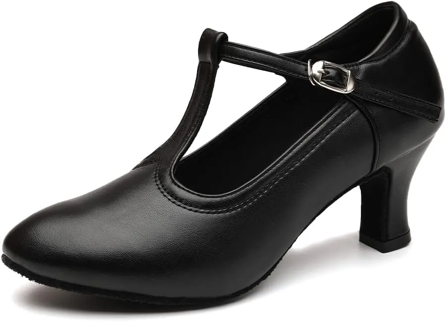 Women Latin Dance Shoes T-Strap Ballroom Salsa Tango Closed Toe Modern Dance Shoes,Model FT123