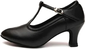 Women Latin Dance Shoes T-Strap Ballroom Salsa Tango Closed Toe Modern Dance Shoes,Model FT123