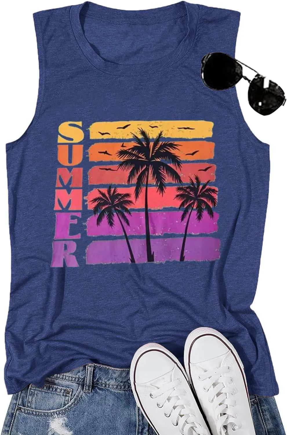 Women No One Likes A Shady Beach Tank Tops Summer Tees Funny Graphic Loose Sleeveless Novelty Holiday Shirt