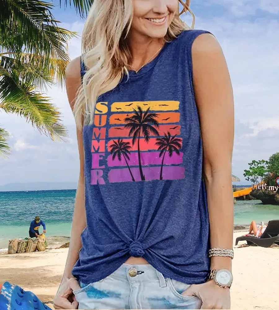 Women No One Likes A Shady Beach Tank Tops Summer Tees Funny Graphic Loose Sleeveless Novelty Holiday Shirt