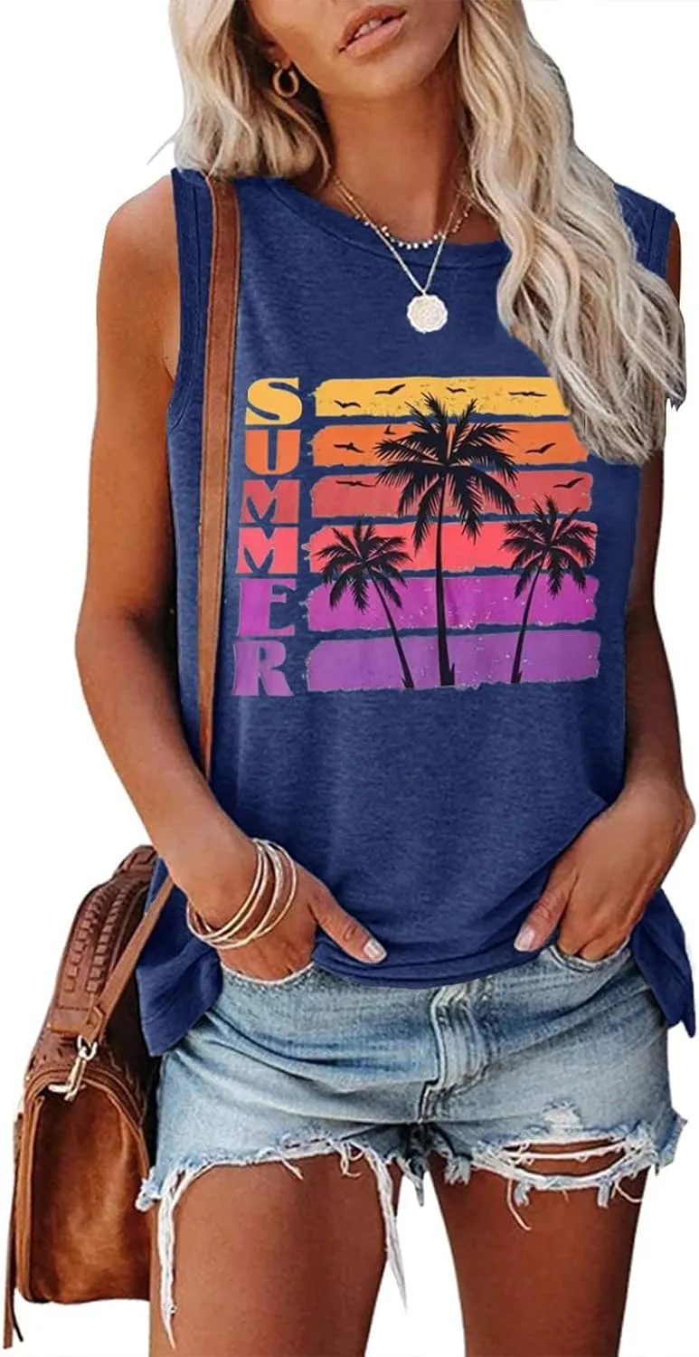 Women No One Likes A Shady Beach Tank Tops Summer Tees Funny Graphic Loose Sleeveless Novelty Holiday Shirt