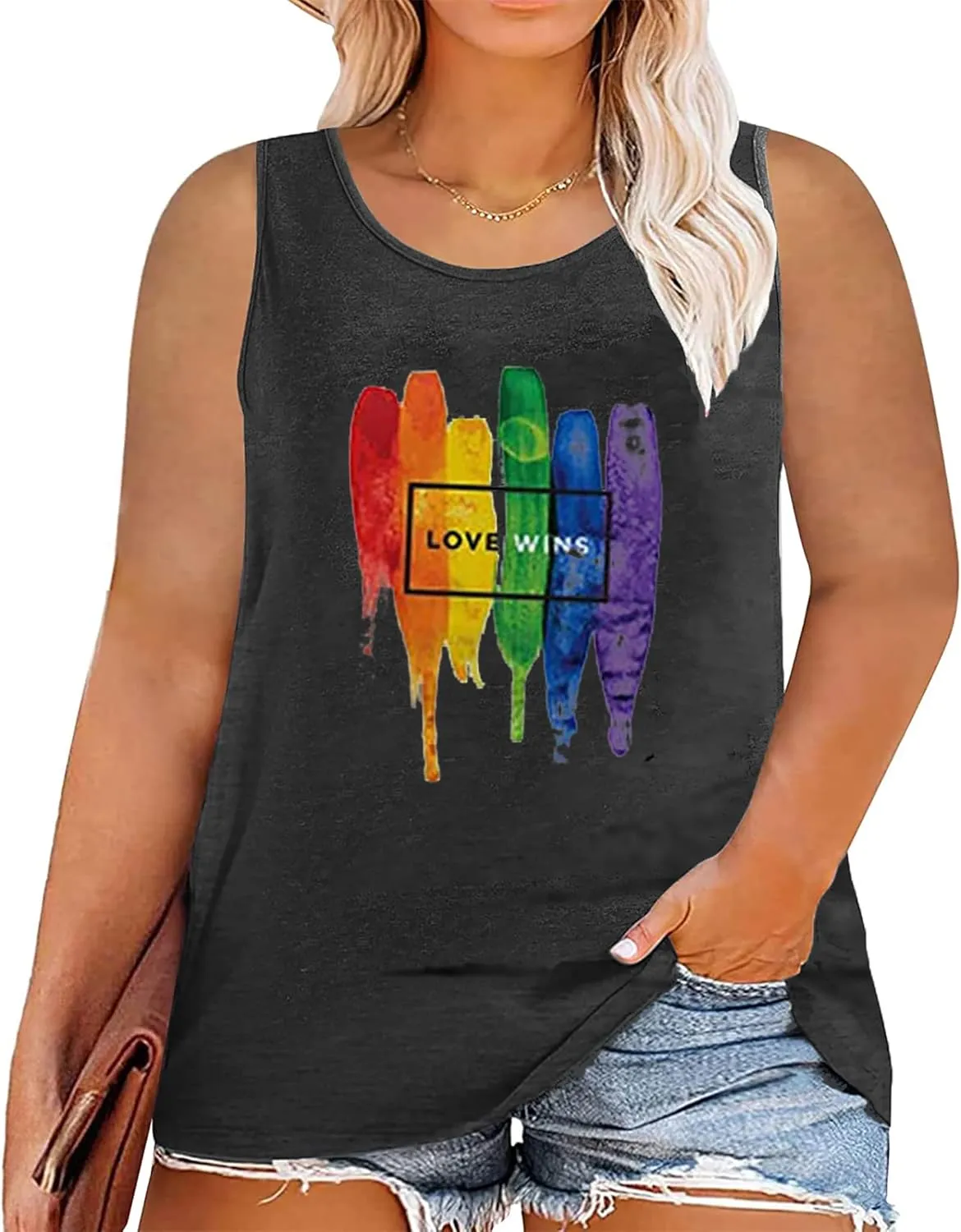 Women Plus Size Pride Shirt LGBT Pride Tank Tops Love Wins Lesbian Equality Tees Rainbow Ally Sleeveless Tee Tops(2-5X)