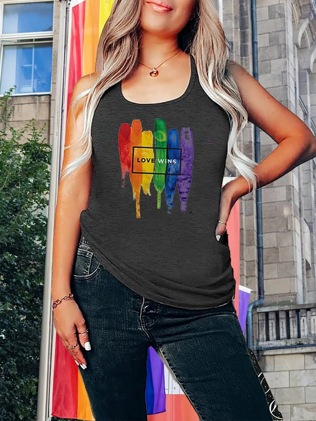 Women Plus Size Pride Shirt LGBT Pride Tank Tops Love Wins Lesbian Equality Tees Rainbow Ally Sleeveless Tee Tops(2-5X)
