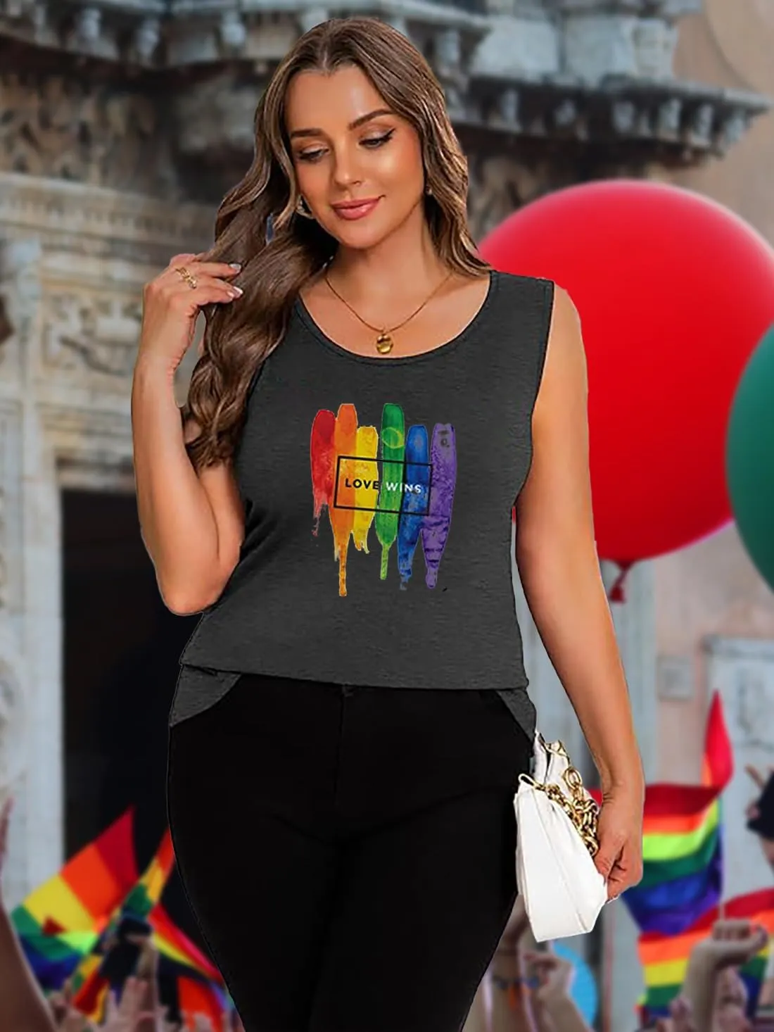 Women Plus Size Pride Shirt LGBT Pride Tank Tops Love Wins Lesbian Equality Tees Rainbow Ally Sleeveless Tee Tops(2-5X)