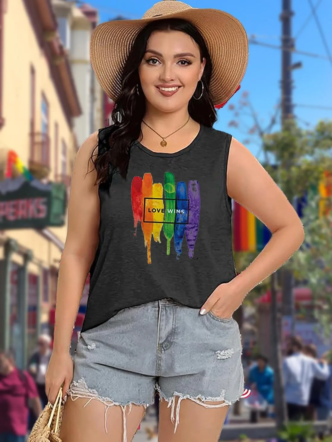 Women Plus Size Pride Shirt LGBT Pride Tank Tops Love Wins Lesbian Equality Tees Rainbow Ally Sleeveless Tee Tops(2-5X)