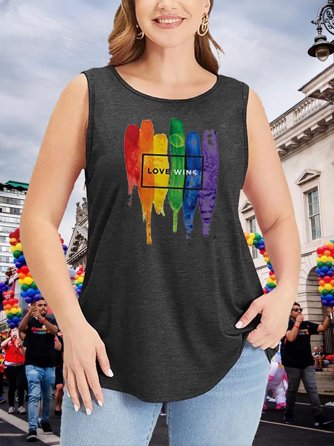 Women Plus Size Pride Shirt LGBT Pride Tank Tops Love Wins Lesbian Equality Tees Rainbow Ally Sleeveless Tee Tops(2-5X)