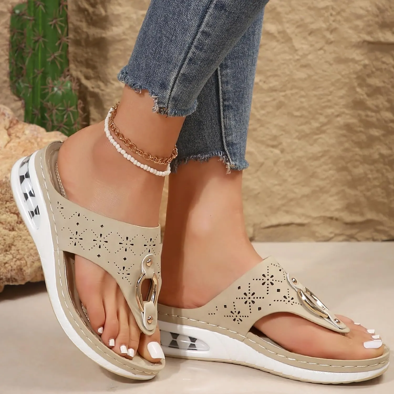 Women Sandals Comfy Slider T Open Women Summer Support Slip On Flip Flops Wedges With Arch Womens Slide Sandal Athletic