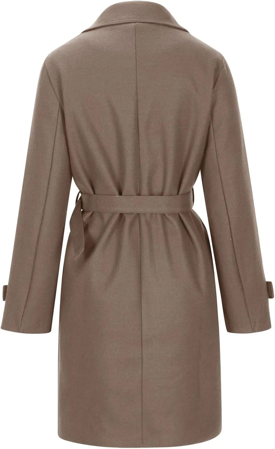 Women Single Breasted Long Trench Coat Windproof Classic Soft Slim Overcoat with Belt Wool Blend Warm Lapel Pea Coat
