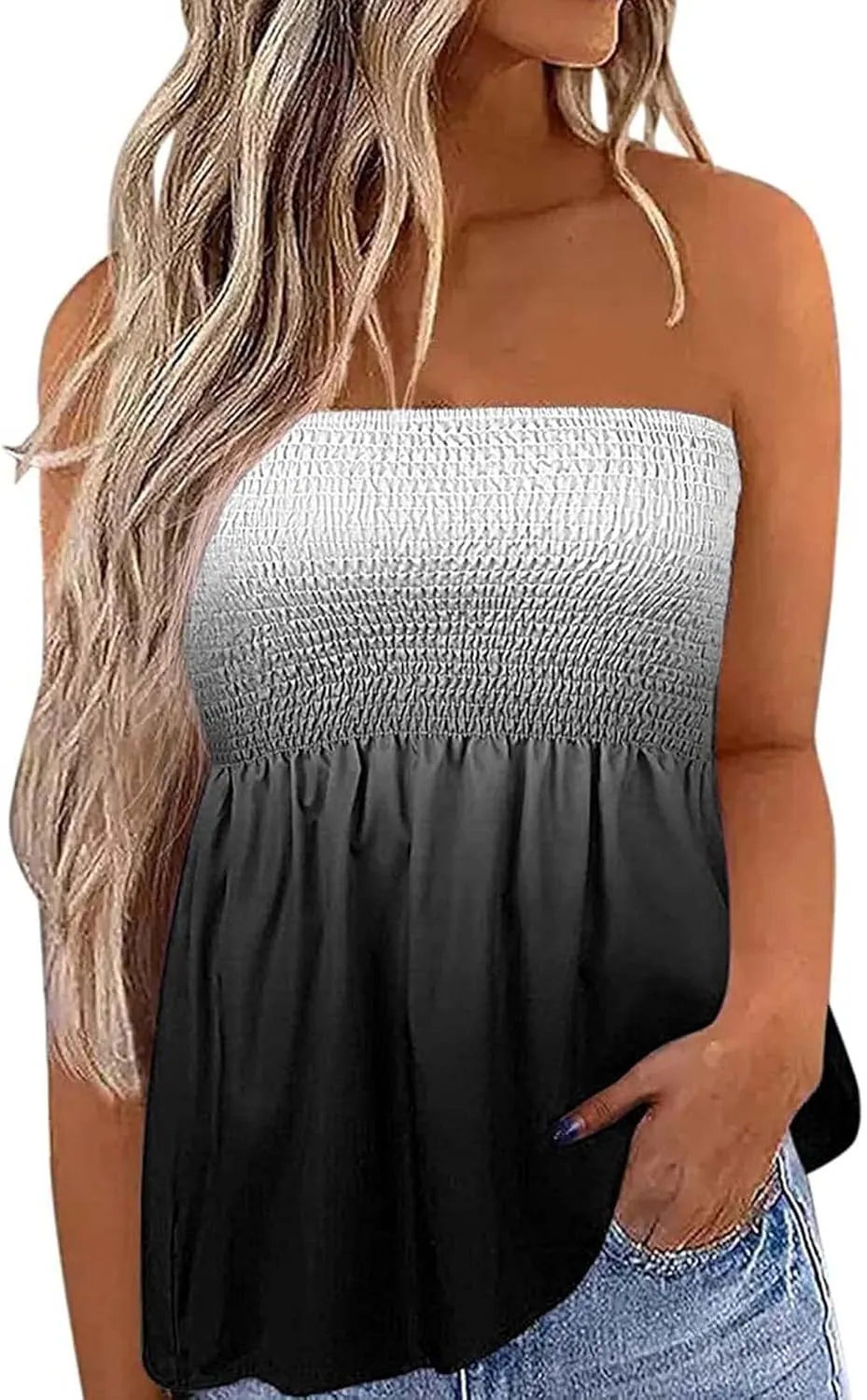 Women Strapless Striped Tank Bandeau Tube Top Casual Sleeveless Summer Shirt Blouse Tops Streetwear