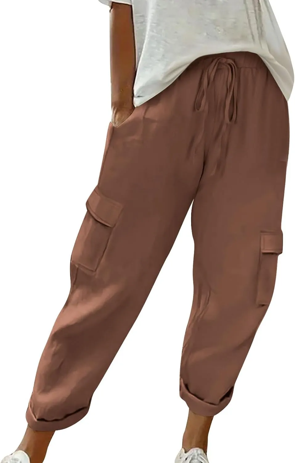Women Wide Leg Sweatpant Fashion Solid Color Baggy Casual Comfy Harem Pants Drawstring Elastic Waist Cargo Trouser