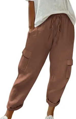 Women Wide Leg Sweatpant Fashion Solid Color Baggy Casual Comfy Harem Pants Drawstring Elastic Waist Cargo Trouser