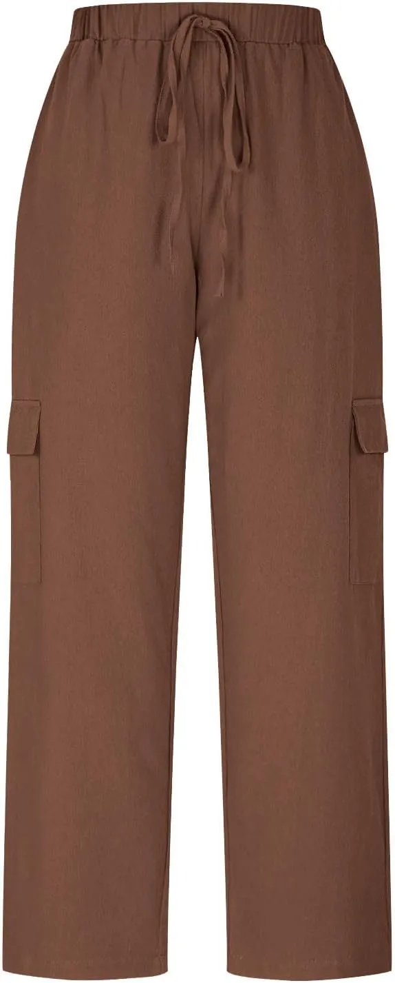 Women Wide Leg Sweatpant Fashion Solid Color Baggy Casual Comfy Harem Pants Drawstring Elastic Waist Cargo Trouser