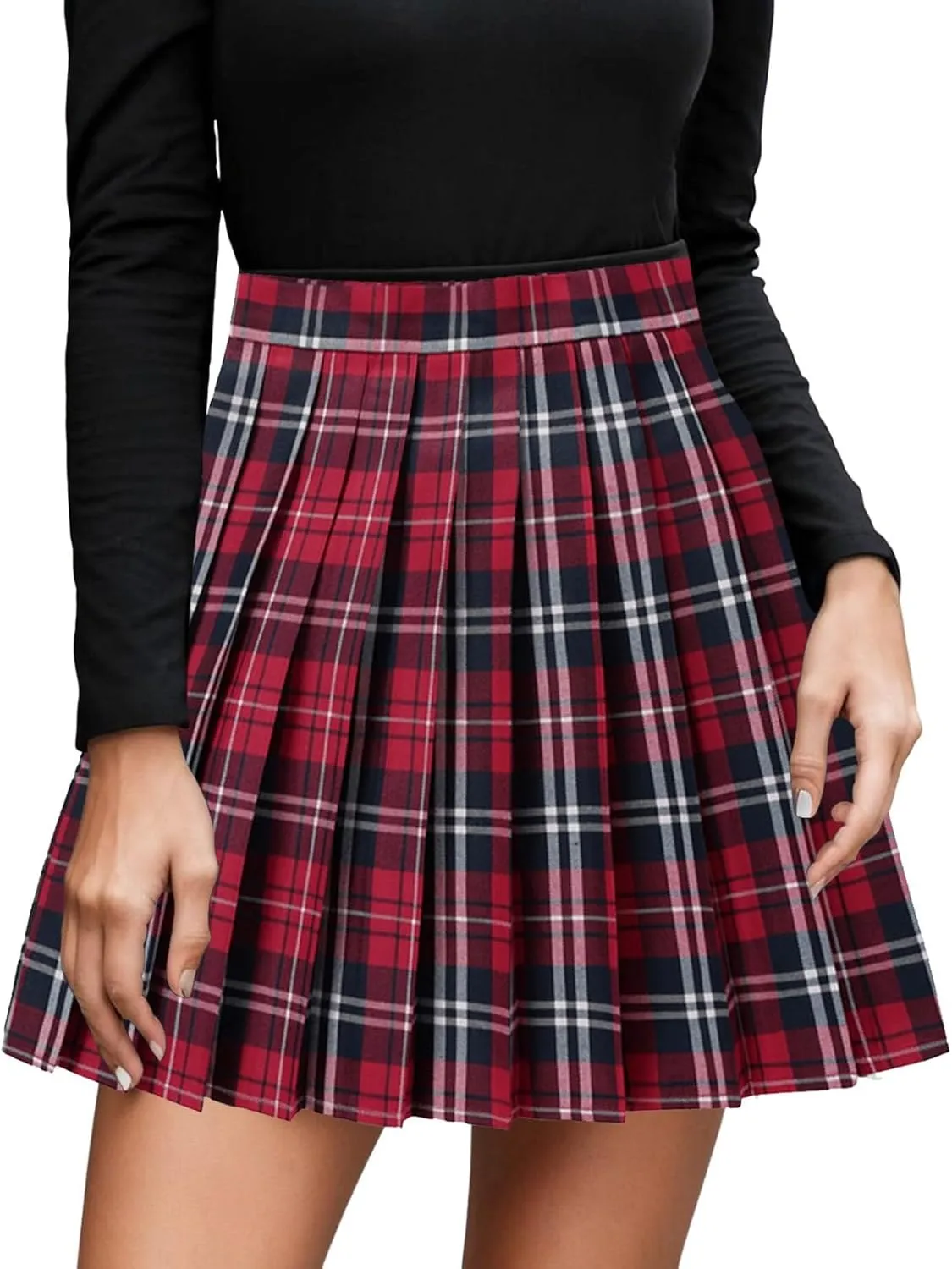 Women's A-line Plaid Skater Pleated Skirts, High Waist Short Mini Y2K Style Tennis Skirt Skort for School