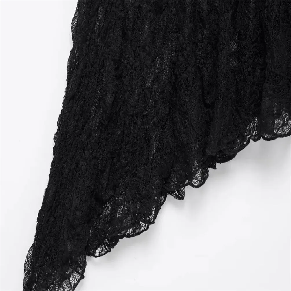 Womens Asymmetric Hem Lace Midi Skirt Office A-Line Solid Vintage Silk Skirt