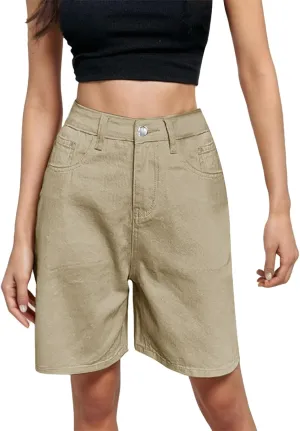 Womens Bermuda Denim Jean Jorts Casual Classic Fit High Waisted Cargo Shorts Lightweight Button Shorts with Pockets