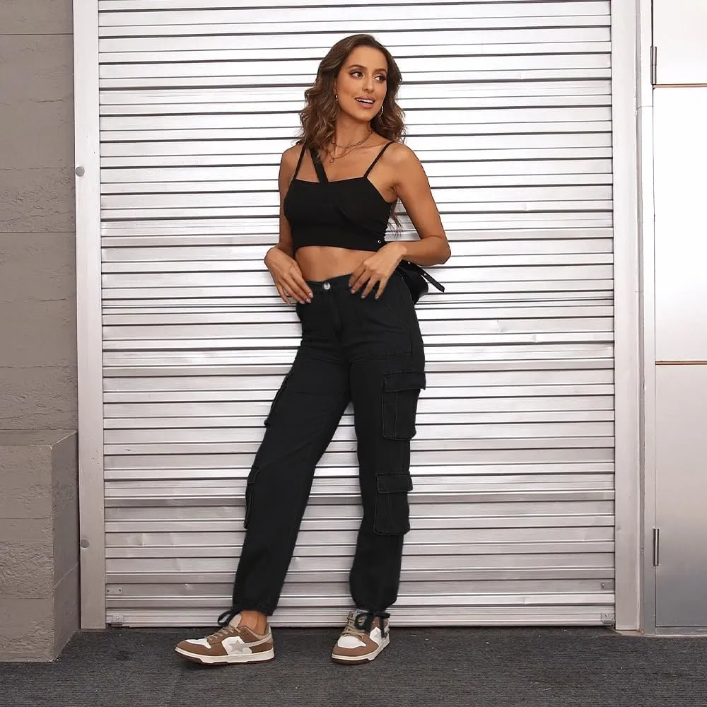 Women's Cargo Pants High Waisted Baggy Cargo Jeans Straight Leg Y2K Streetwear Trousers 8 Pockets for Women