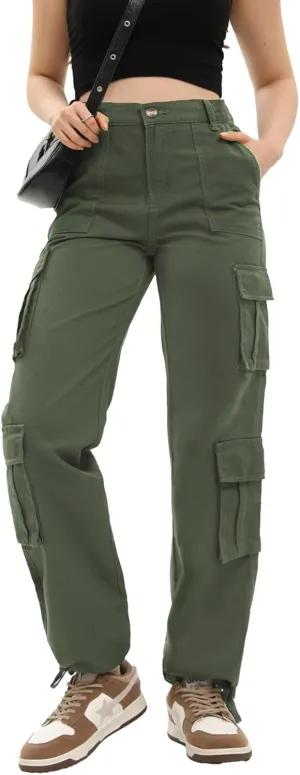 Women's Cargo Pants High Waisted Baggy Cargo Jeans Straight Leg Y2K Streetwear Trousers 8 Pockets for Women