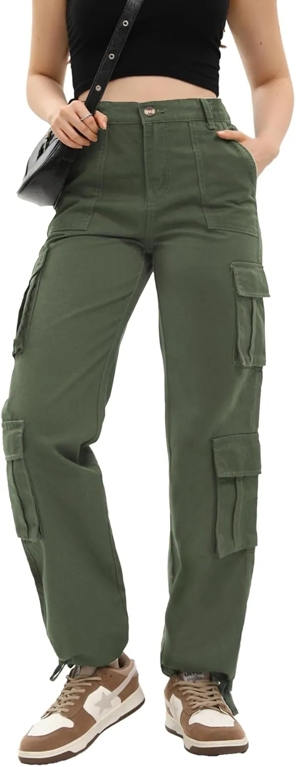 Women's Cargo Pants High Waisted Baggy Cargo Jeans Straight Leg Y2K Streetwear Trousers 8 Pockets for Women