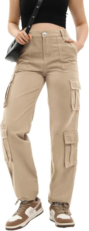 Women's Cargo Pants High Waisted Baggy Cargo Jeans Straight Leg Y2K Streetwear Trousers 8 Pockets for Women