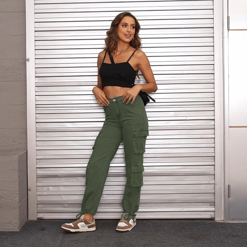 Women's Cargo Pants High Waisted Baggy Cargo Jeans Straight Leg Y2K Streetwear Trousers 8 Pockets for Women