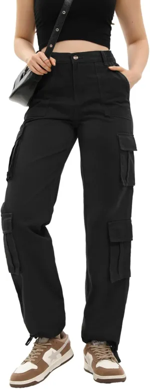 Women's Cargo Pants High Waisted Baggy Cargo Jeans Straight Leg Y2K Streetwear Trousers 8 Pockets for Women